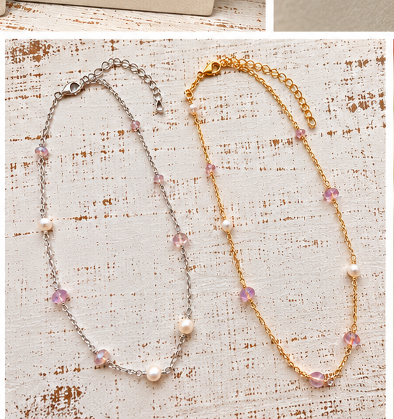 Blush Sparkle and Pearl Necklace